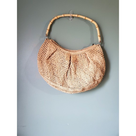 Woven Straw Purse Handbag Soft Side with Bamboo Handle Unbranded - Picture 5 of 11